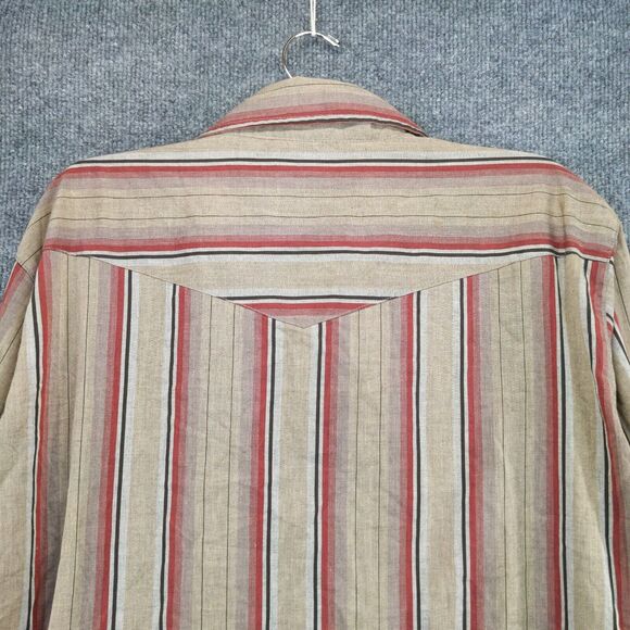 Bit & Bridle Mens Western Shirt Long Sleeve Pearl Snaps Striped SZ XL Brown Red - Picture 9 of 12